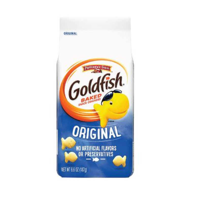 A package of Pepperidge Farm Goldfish Baked Snack Crackers Original, 187 grams.
