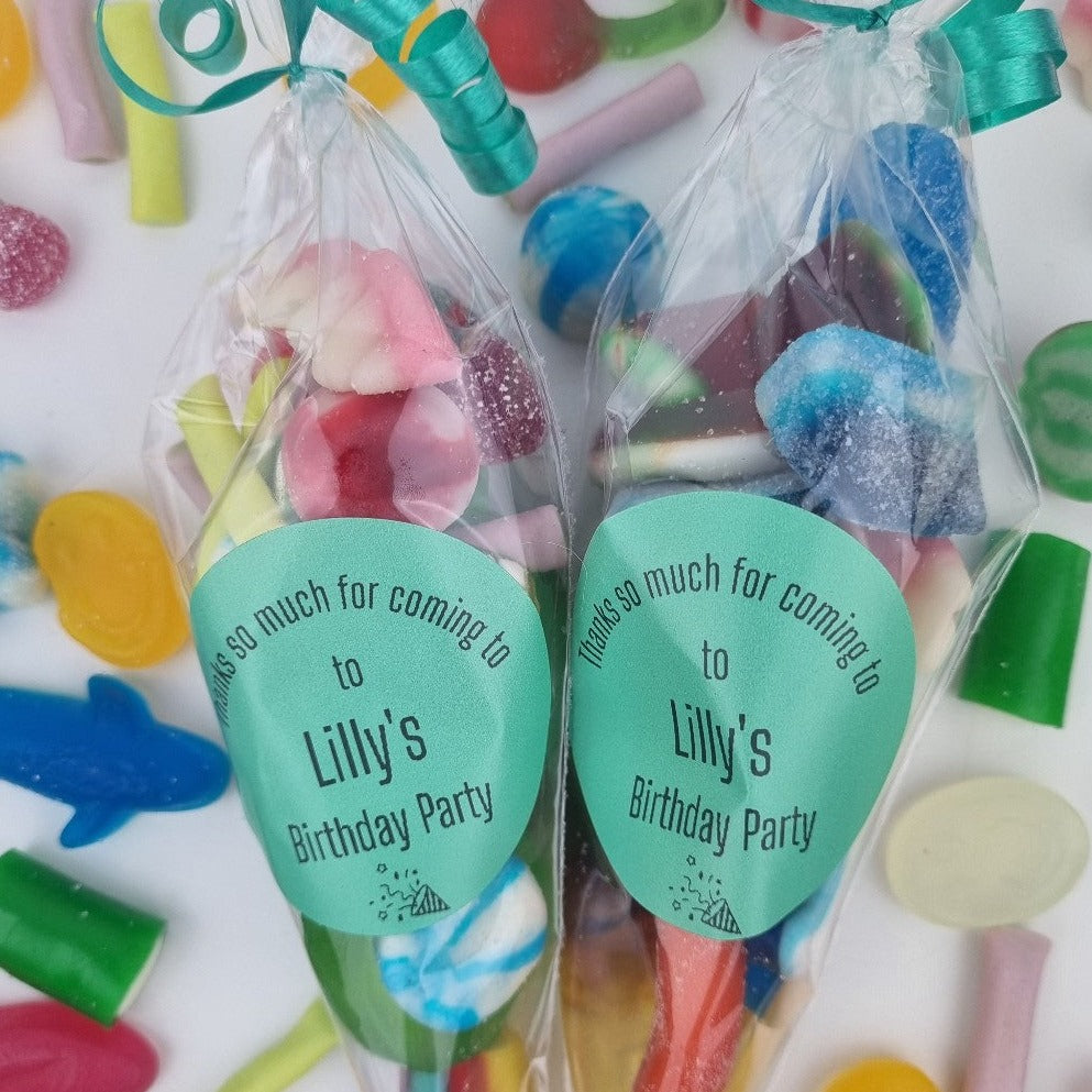 Green Personalised Sticker Party Bags,
