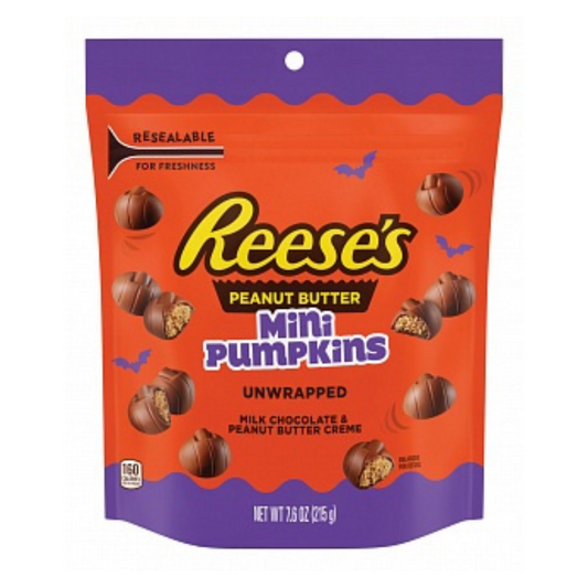 Reese's Peanut Butter Mini Pumpkins packaging on a white background