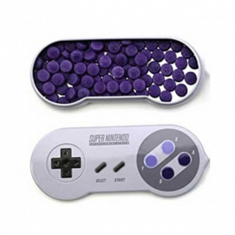 Super Nintendo-style controller with purple buttons on a white background