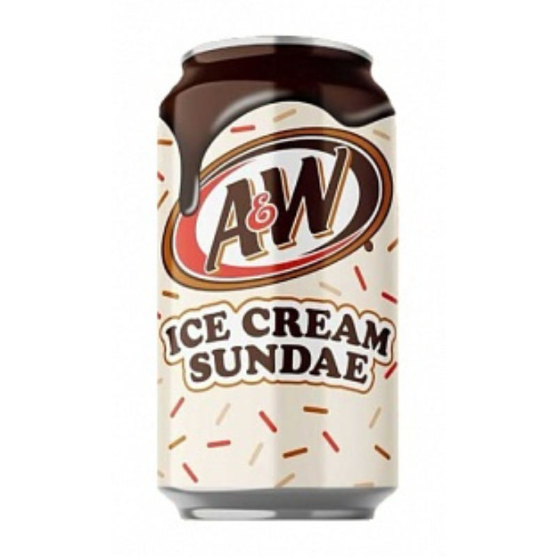 A&W Ice Cream Sundae can with chocolate and vanilla design on a white background
