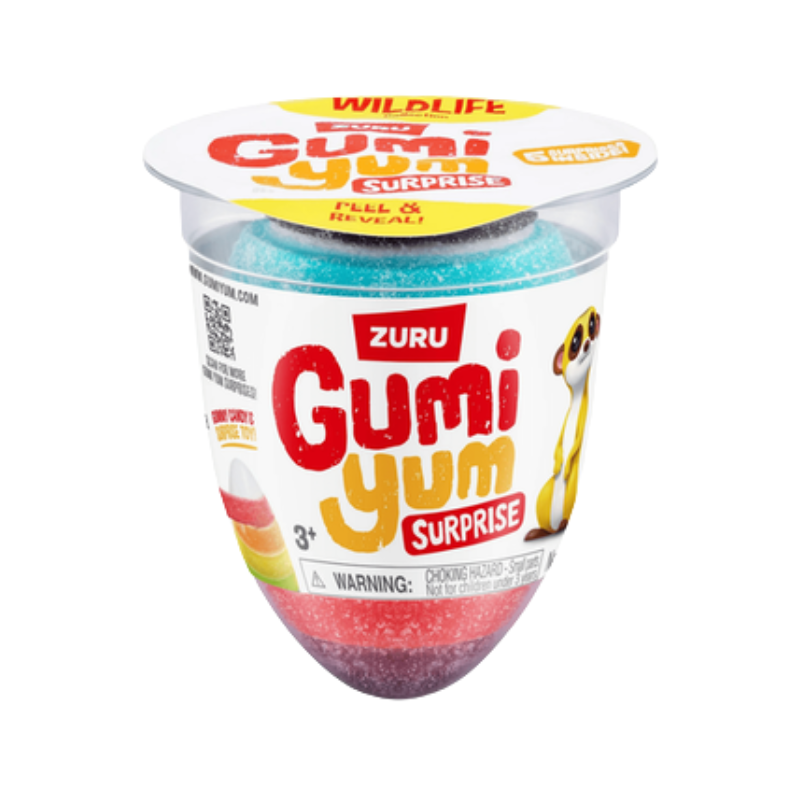 Gumi Yum Surprise toy packaging with colorful gummy candy inside on a white background
