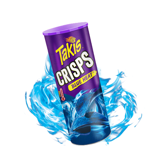 Takis Crisps Blue Heat packaging with blue flames on a white background