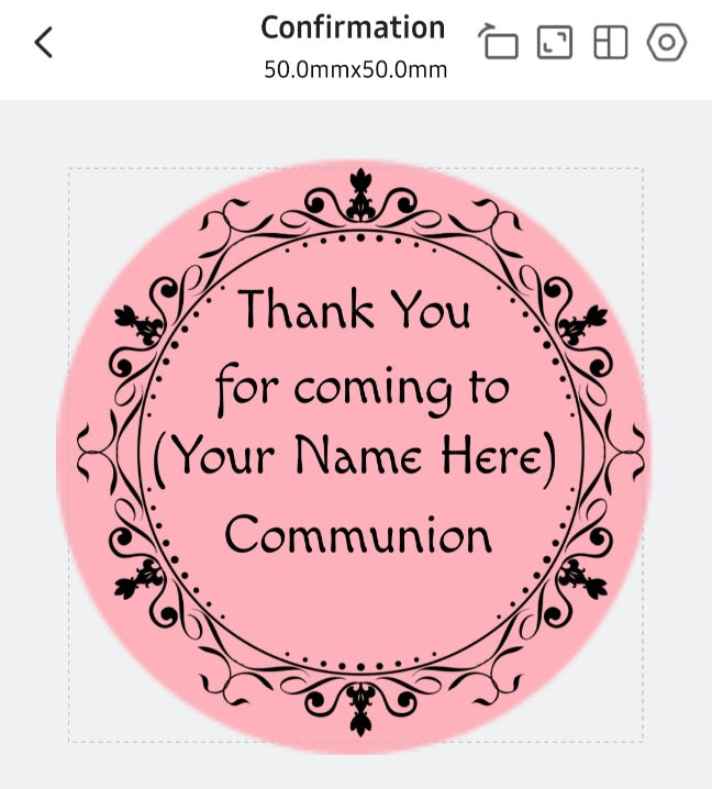 Pink Thank you for coming to my First Holy Communion Party Bag. Standard or Personalised
